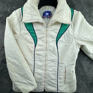 VTG Snow Bear Winter Jacket White Green USA Made ~medium Full Zip Up Insulated